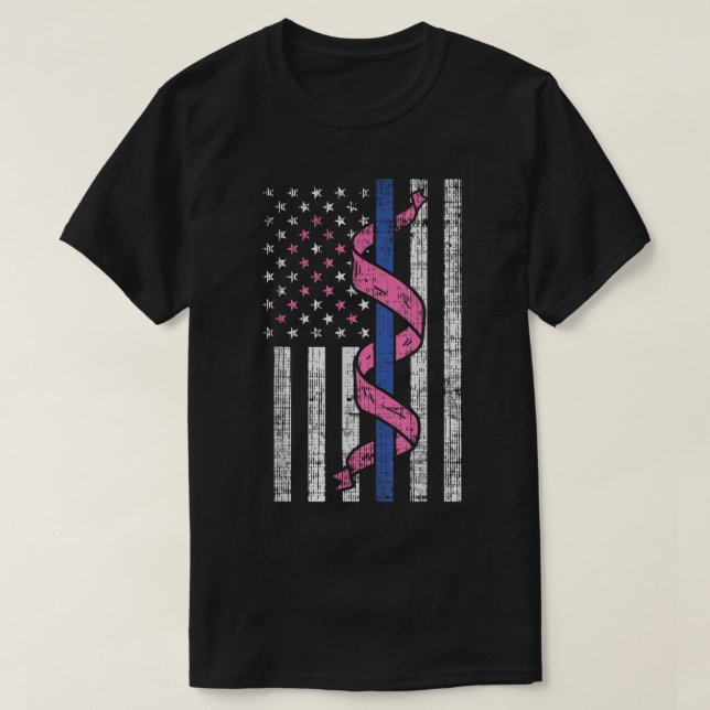 Camiseta Cancer de Fita Rosa de Bandeira da Polícia da Linh (Frente do Design)