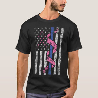 Camiseta Cancer de Fita Rosa de Bandeira da Polícia da Linh