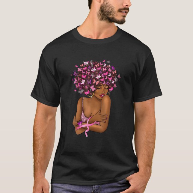 Camiseta Cancer de Fita Rosa de Fita Afro-Africana (Frente)