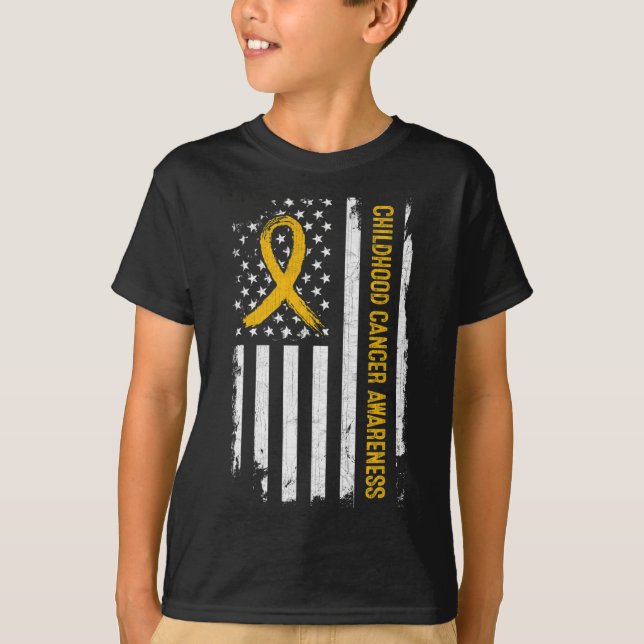 Camiseta Cancer de Infância Sensibilização Bandeira America (Frente)