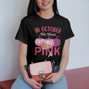 Camiseta Cancer de Mama Fofo Floral Cor-de-Rosa Pumpkins Ha