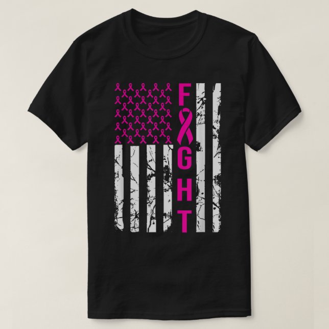 Camiseta Cancer de Mama Luta Contra a Bandeira Rosa-Rosa-Am (Frente do Design)