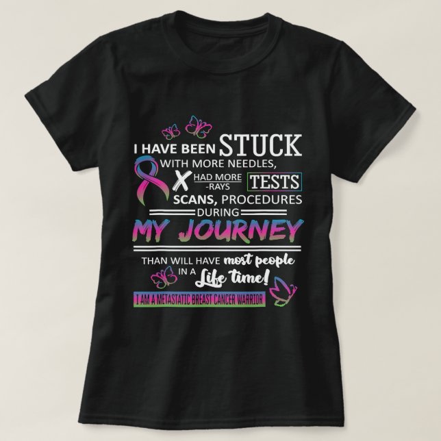 Camiseta Cancer De Mama Minha Viagem Eu Sou Uma Mama Metast (Frente do Design)
