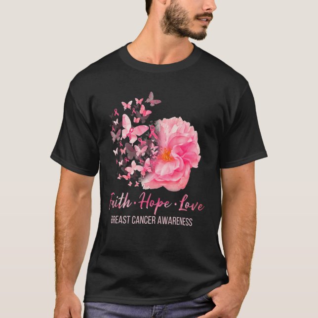 Camiseta Cancer de mama Sensibilização fé esperança amor bo (Frente)