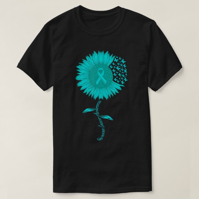 Camiseta Câncer de ovário Guerreiro Sensibilização Sunflowe (Frente do Design)