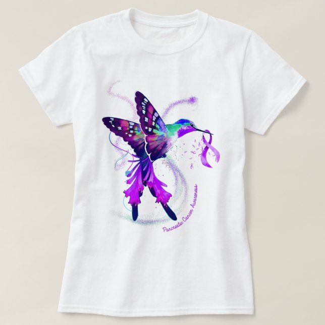 Camiseta Câncer de pâncreas de Fita Roxo do Hummingbird Awa (Frente do Design)