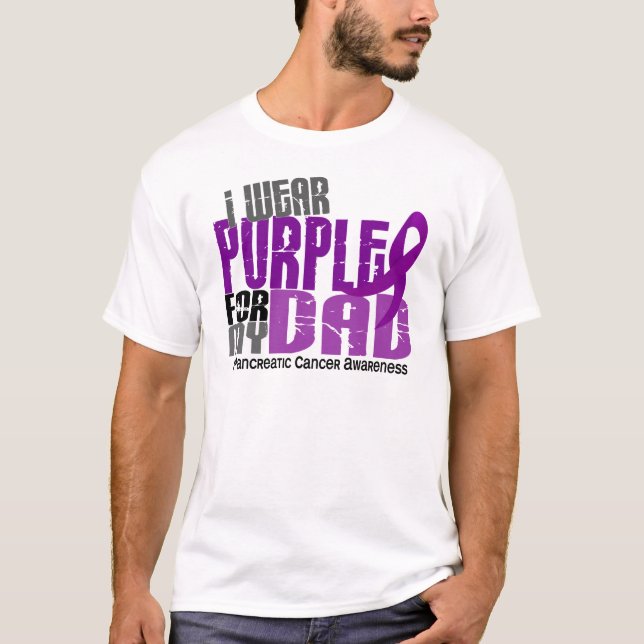 Camiseta Câncer de pâncreas eu visto o roxo para meu pai (Frente)