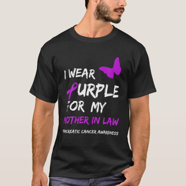 Camiseta Câncer de pâncreas eu Visto Roxo para minha mãe em (Frente)