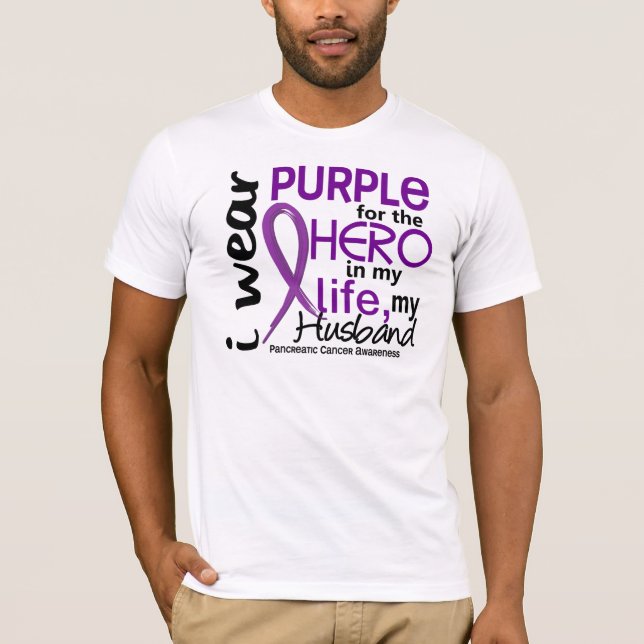 Camiseta Câncer de pâncreas para meu herói meu marido 2 (Frente)