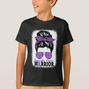 Camiseta Câncer de pâncreas Warrior Messy Bun Hair Leopardo