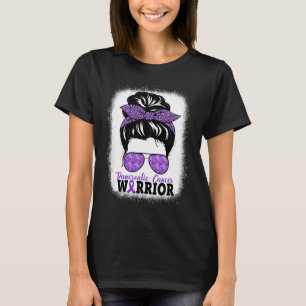 Camiseta Câncer de pâncreas Warrior Messy Bun Hair Leopardo