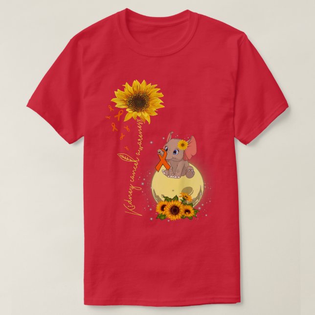 Camiseta cancer de rim de girassol com elefante hippie (Frente do Design)