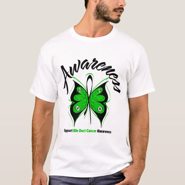 Camiseta Cancer do colagogo da borboleta da CONSCIÊNCIA (Frente)