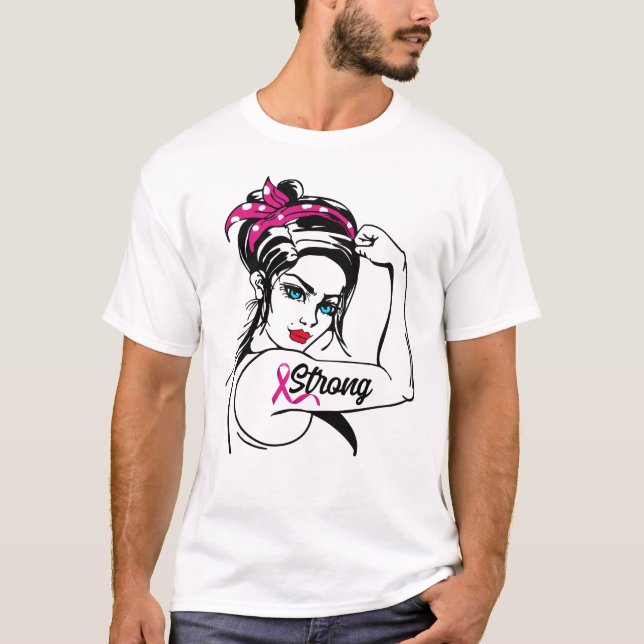 Camiseta Cancer Forte Rosie A Fita Rosa Do Marinheiro (Frente)