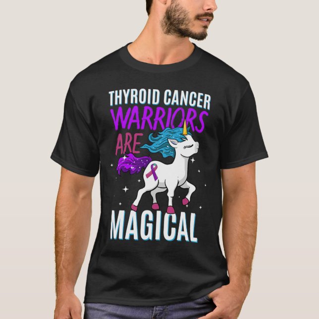 Camiseta Cancer Guerreiro Mágico Unicórnio Roxo Teal E Pino (Frente)