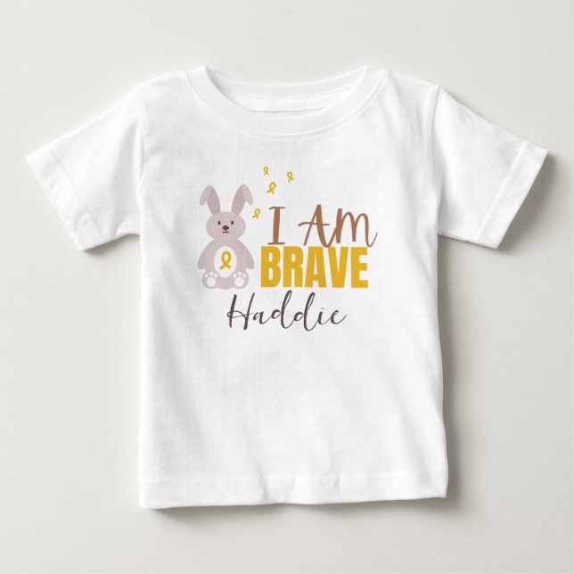 Camiseta cancer infantil. Nome personalizado. corajoso. Bab (Frente)