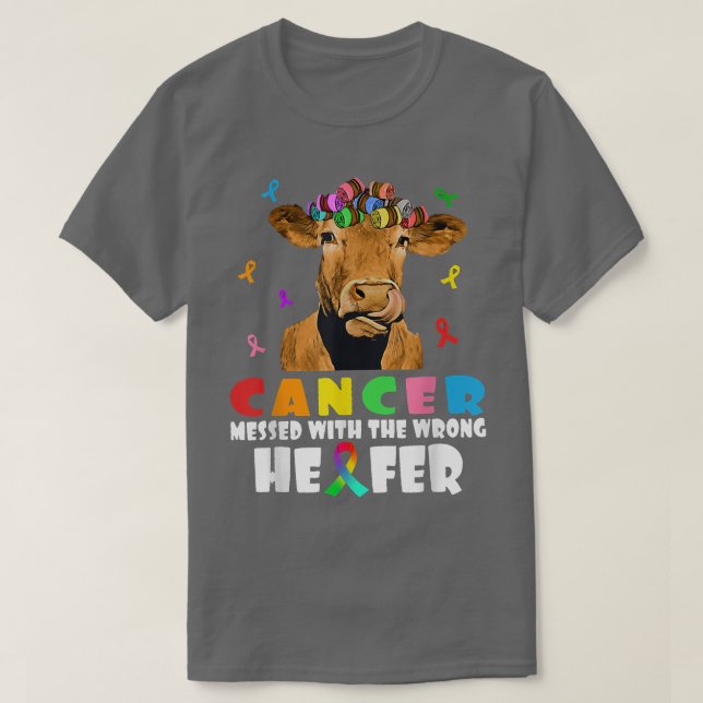 Camiseta Cancer Mensado Com A Luta Errada Da Vaca De Heifer (Frente do Design)