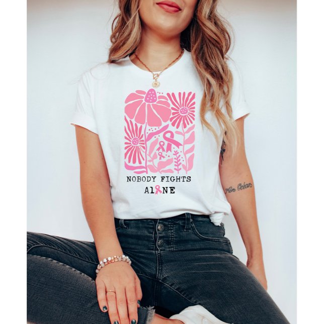 Camiseta Cancer Mês das Flores e Fitas Rosa (Criador carregado)