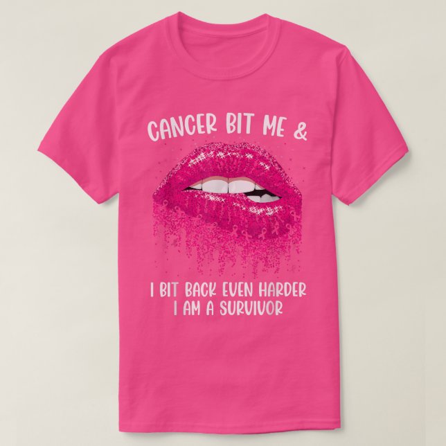 Camiseta Cancer Mim Eu sou um Sobrevivente Mordendo Lábios  (Frente do Design)
