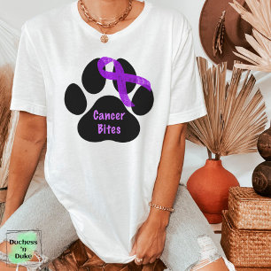 Camiseta Câncer Morde Pata do Cachorro Laço Roxo Pancreátic