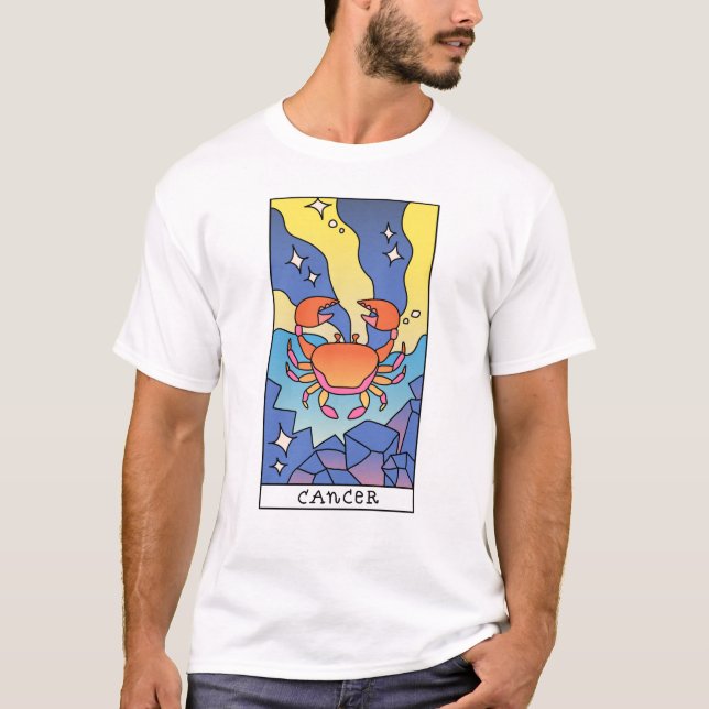 Camiseta Cancer - Símbolo Zodíaco - Abstrato de Arte Vintag (Frente)