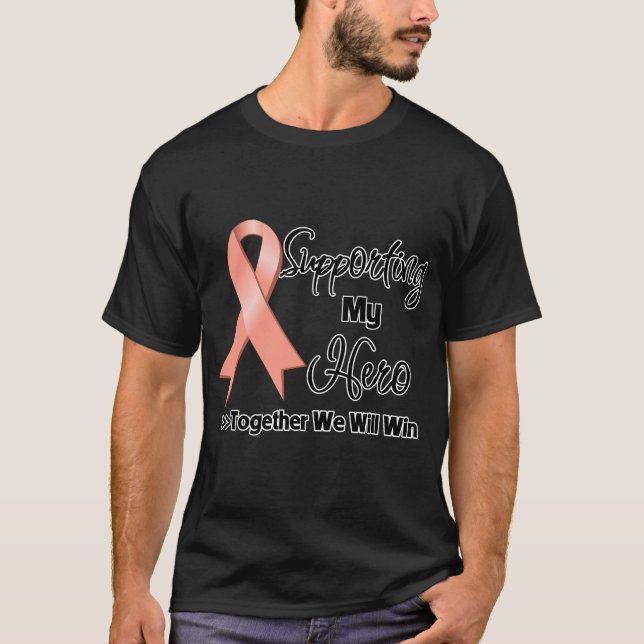 Camiseta Cancer uterina que apoia meu herói (Frente)