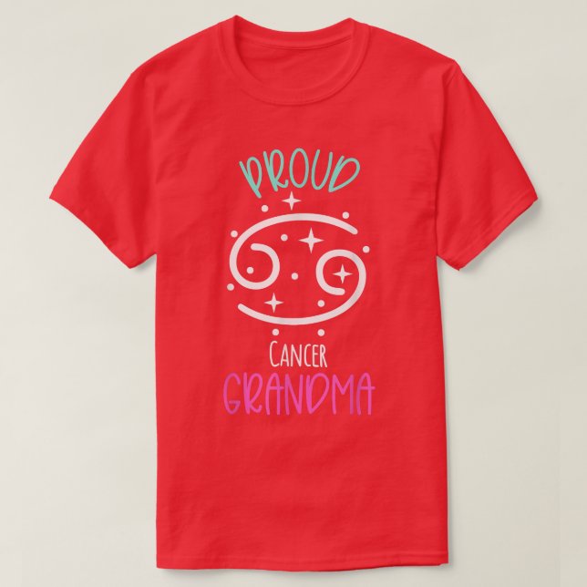 Camiseta Cancer Vovó Orgulhosa Vovó Zodioca Símbolo Abençoa (Frente do Design)