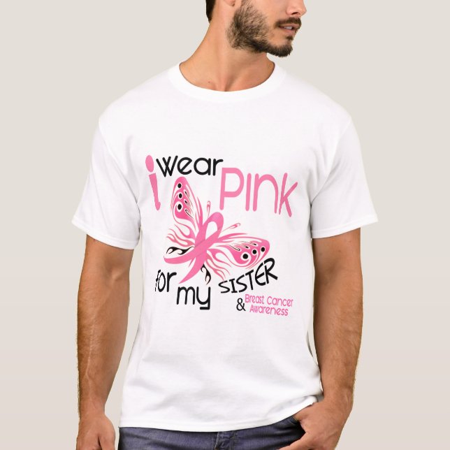 Camiseta Cancro da mama EU VISTO o ROSA PARA MINHA IRMÃ 45 (Frente)
