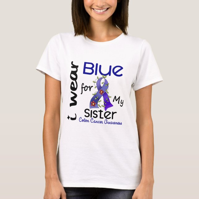 Camiseta Cancro do cólon eu visto o azul para minha irmã 43 (Frente)