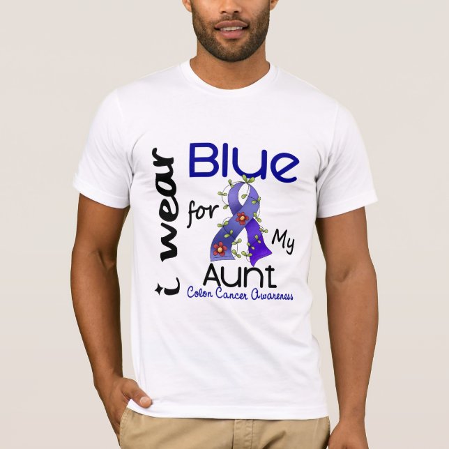 Camiseta Cancro do cólon eu visto o azul para minha tia 43 (Frente)