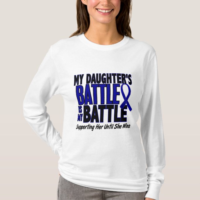 Camiseta Cancro do cólon MINHA BATALHA DEMASIADO 1 filha (Frente)