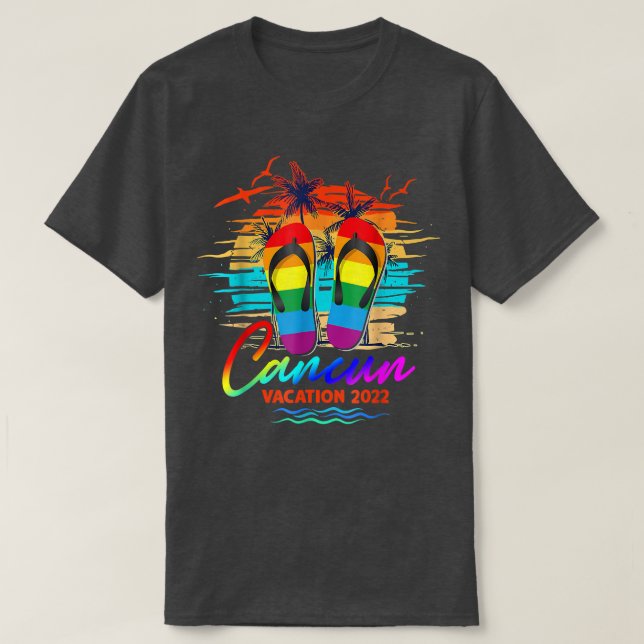 Camiseta Cancun México Férias 2022 Sacudir Flop LGBT Verão  (Frente do Design)