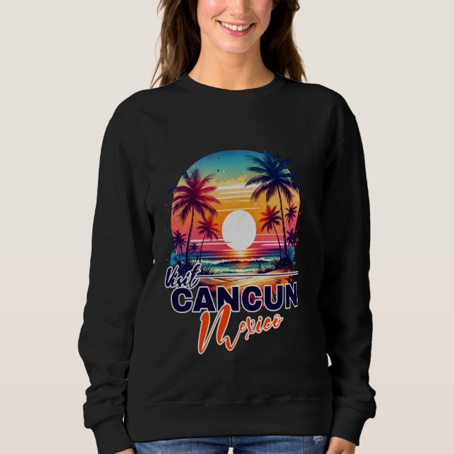 Camiseta Cancun México Sunset Beach Palm Tree Trip Souvenir (Frente)