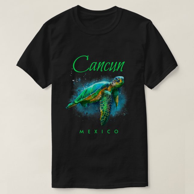 Camiseta Cancún México - Turtle 354 do Mar de Aquarela (Frente do Design)