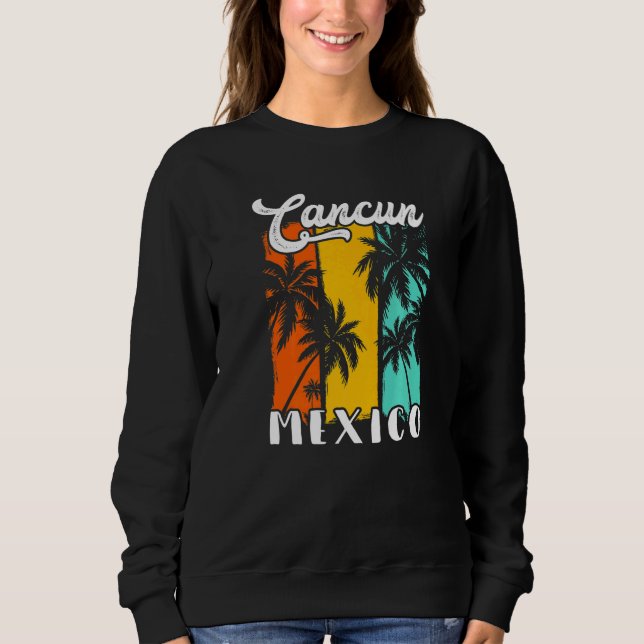 Camiseta Cancun Palm Trees Beach Mexico Retro Vacation Fami (Frente)
