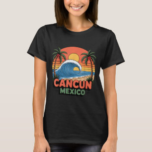 Camiseta Cancun Retro México Pôr do Sol Palmeira Praia Verã