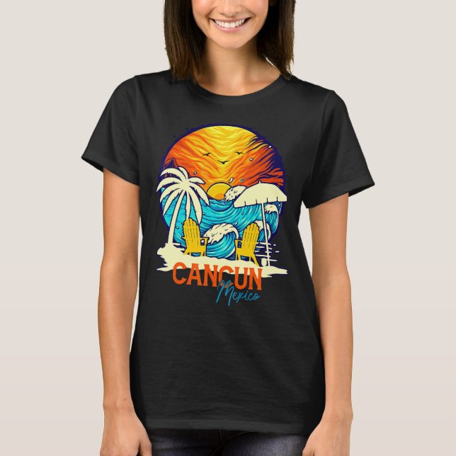 Camiseta Cancun Sunset Beach Família de Casais de Férias do (Frente)