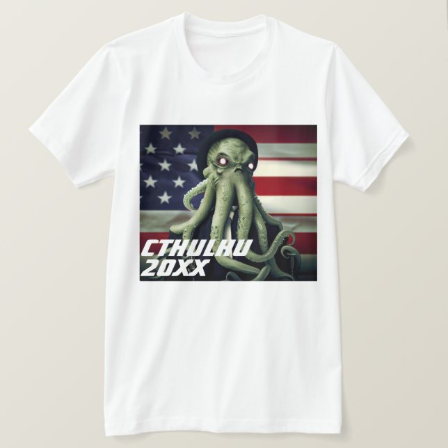 Camiseta Candidato Engraçado "Cthulhu 20XX" (Frente do Design)