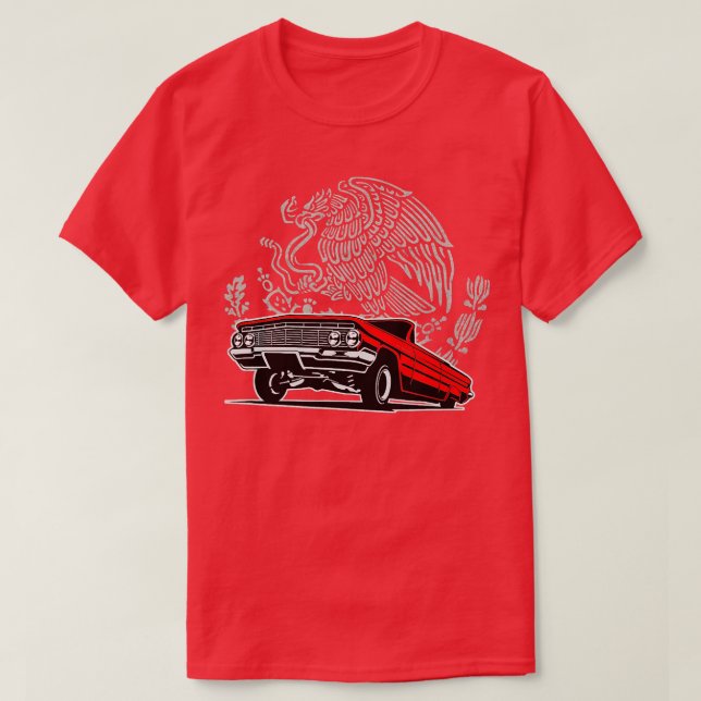 Camiseta Candy Apple Red Lowrider 64 OG Mexicano Eagle Chol (Frente do Design)