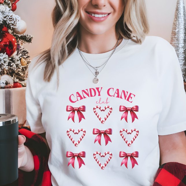 Camiseta Candy Cane Christmas (Christmas shirt for Women Candy Cane Club cute tee with  candy cone hearts and bows)