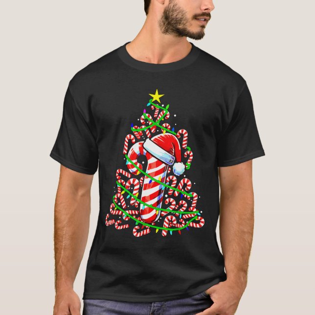 Camiseta Candy Cane Christmas Tree Lights Santa  (Frente)