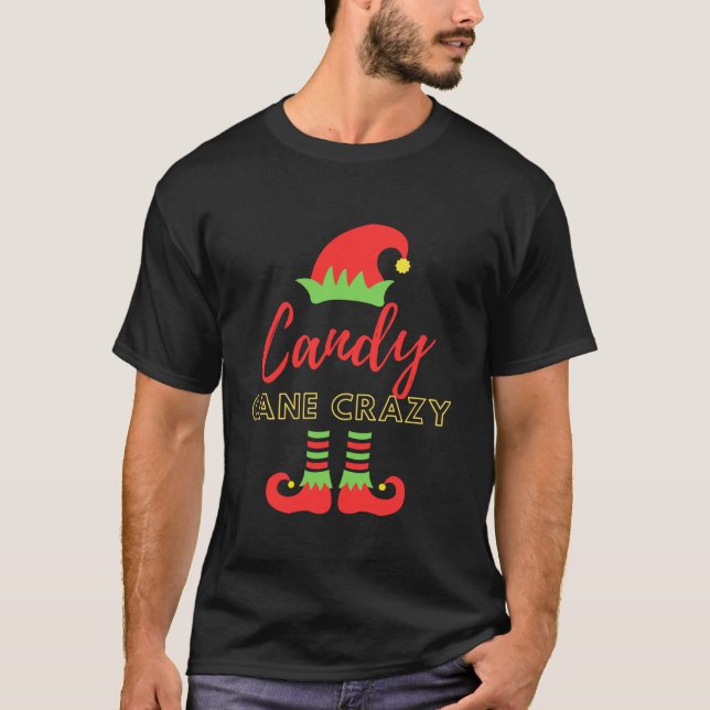 Camiseta Candy Cane Crazy Elf Papais noeis de Natal Elfos F (Frente)