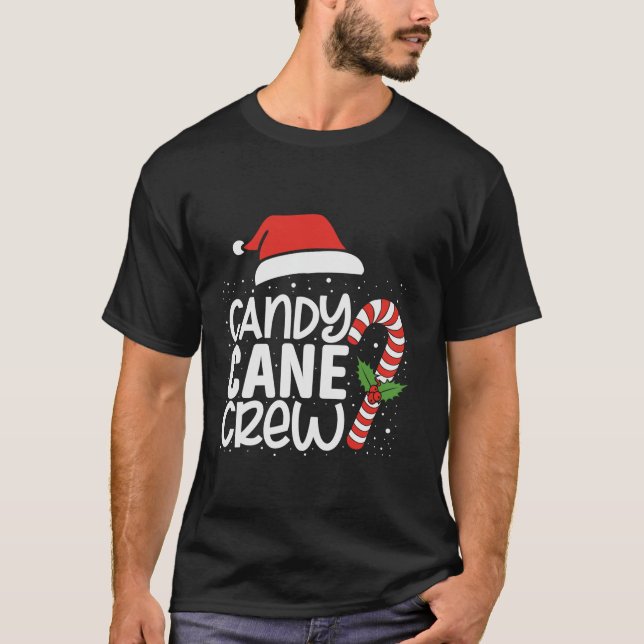 Camiseta Candy Cane Crew Engraçado Correspondência de Natal (Frente)