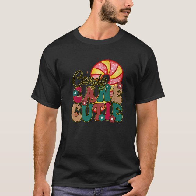 Camiseta Candy Cane Cutie Groovy Diz Homens De Natal (Frente)