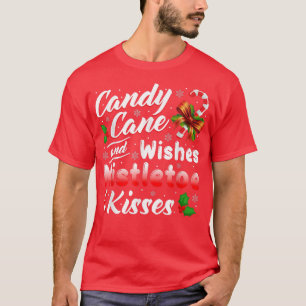 Camiseta Candy Cane de Natal Deseja Mistletoe Kisses Gift