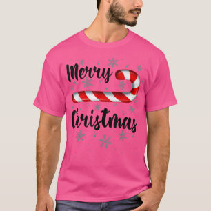 Camiseta Candy Cane Feliz Natal Red e White Candy Sno
