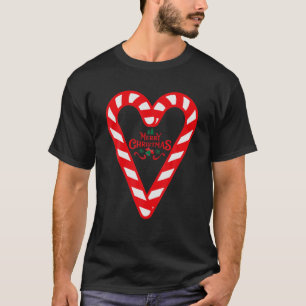 Camiseta Candy Cane Feliz Natal Vermelho e White Candy Hea