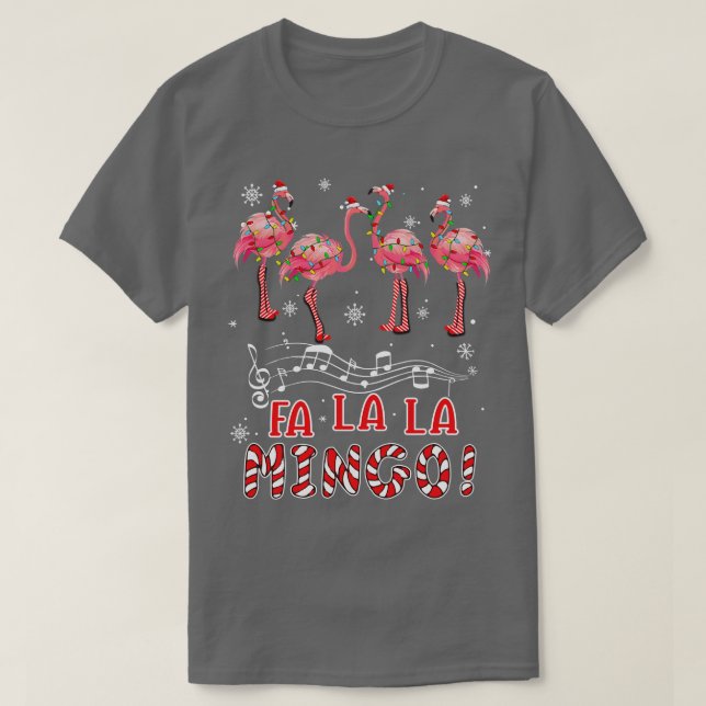 Camiseta Candy Cane Flamingoes Fa La Mingo Flamingo Chri (Frente do Design)
