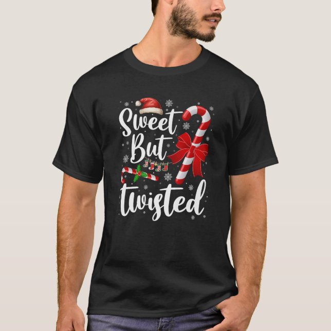 Camiseta Candy Cane Lovers Christmas Sweet But Twisted Xmas (Frente)