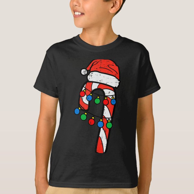Camiseta Candy Cane Santa Hat Christmas Lights Xmas Men Wom (Frente)